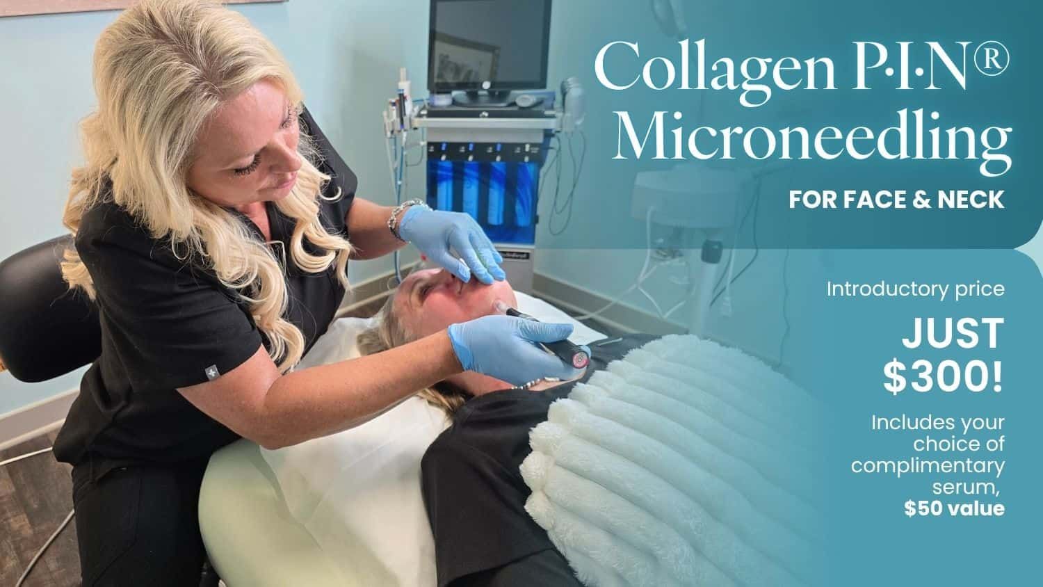 Microneedling treatment for face and neck promotion.