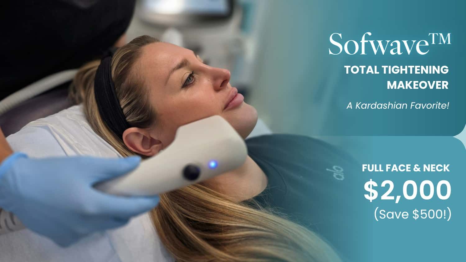Woman receiving a Sofwave facial treatment.